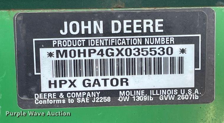 image for item MU9269 John Deere HPX Gator  utility vehicle
