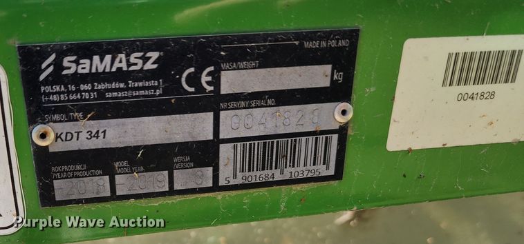 image for item DL6698 2019 Samasz KDT341  disc mower