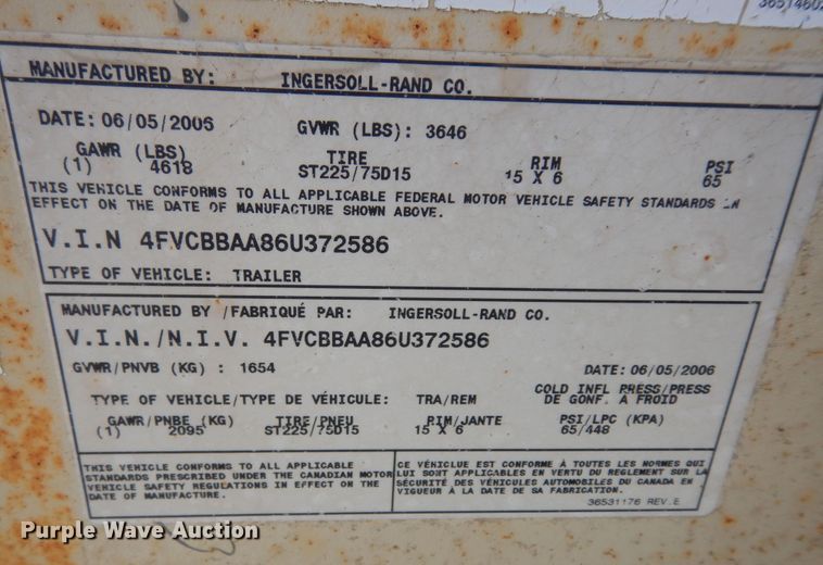 image for item DM3052 2006 Ingersoll Rand XP185  air compressor