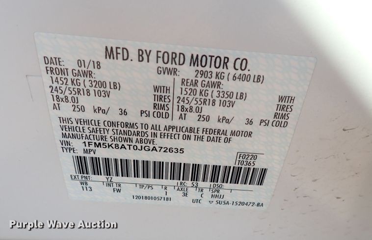 image for item DQ2881 2018 Ford Explorer Police Interceptor  SUV