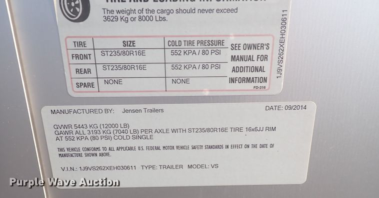 image for item DQ2894 2014 Jensen VS  brine maker trailer