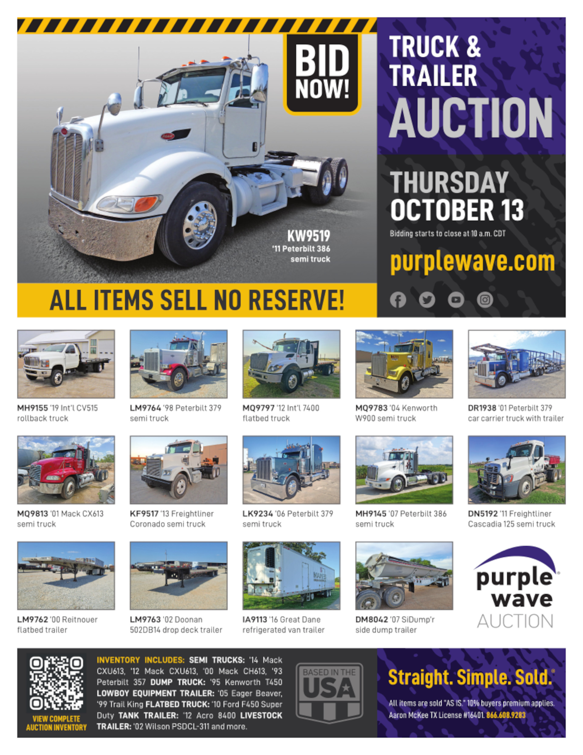 SOLD! Truck and Trailer Auction Items Sold 10132022 Purple Wave