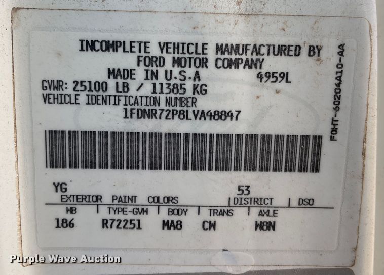 image for item DJ5121 1990 Ford L7000  truck cab and chassis