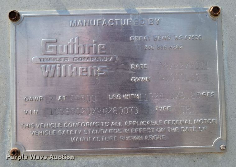 image for item DM8041 2002 Guthrie Wilkins TR  walking floor trailer