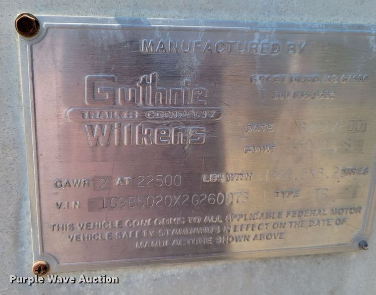 image for item DM8041 2002 Guthrie Wilkins TR  walking floor trailer