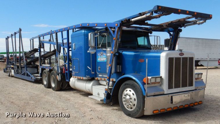 image for item DR1938 2001 Peterbilt 379  car carrier truck with car carrier trailer