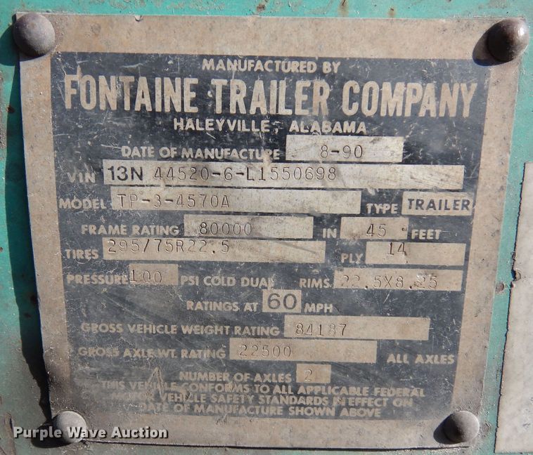 image for item HB9760 1990 Fontaine TP-3-4570A extendable flatbed trailer