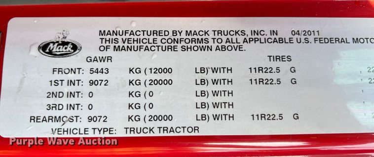 image for item IA9115 2012 Mack CXU613  semi truck