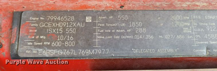 image for item JZ9168 2016 Cummins ISX15 550  engine