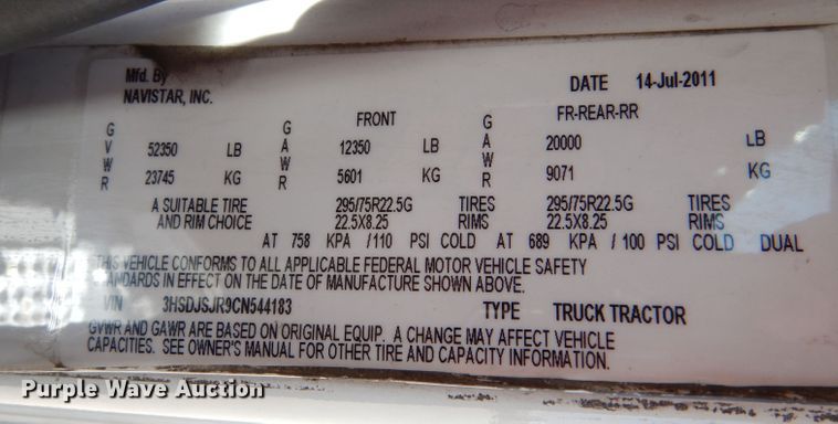 image for item LB9968 2012 International ProStar  Semi truck