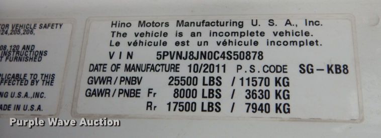 image for item MH9157 2012 Hino 268A  rollback truck