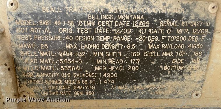 image for item MH9159 2009 Beall BABT-49-1-SB  tank bed