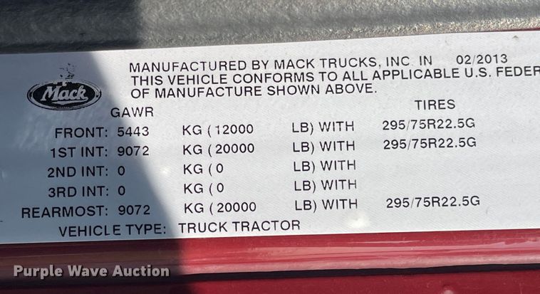 image for item MU9254 2014 Mack CXU613  semi truck