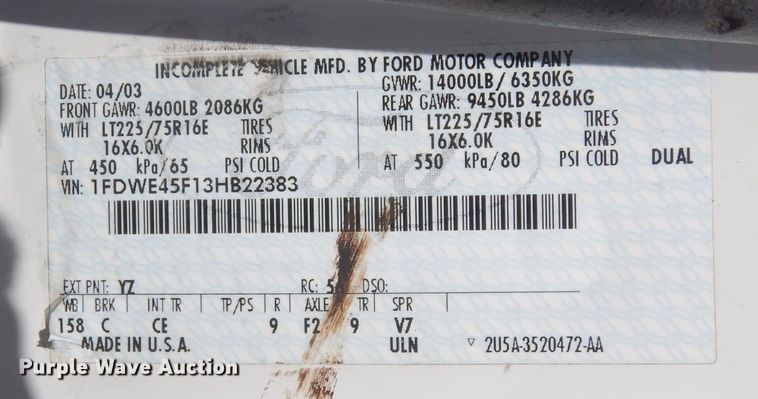 image for item DF8118 2003 Ford E450 Super Duty  utility / service van