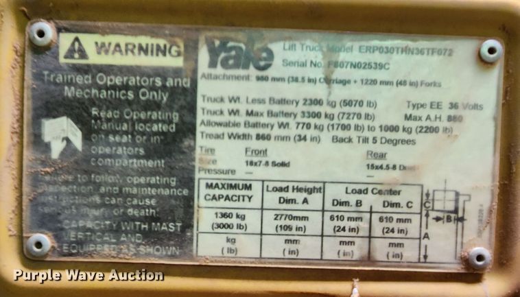 image for item DJ8998 2008 Yale ERP030  forklift