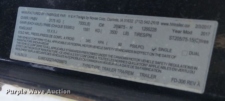 image for item DL6691 2017 Novae  tilt deck equipment trailer