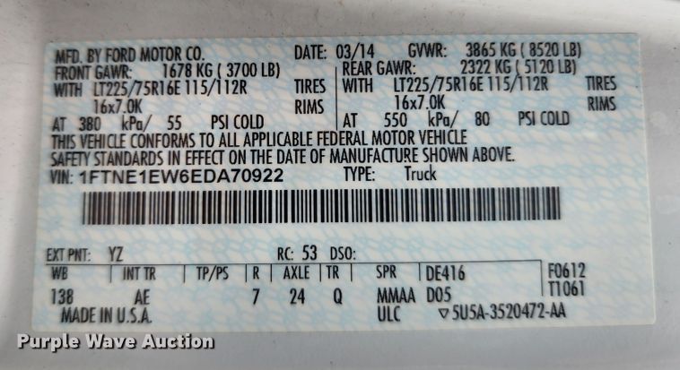 image for item DL6704 2014 Ford E150  van