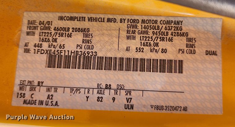 image for item DL6709 2001 Ford E450 Super Duty  school bus