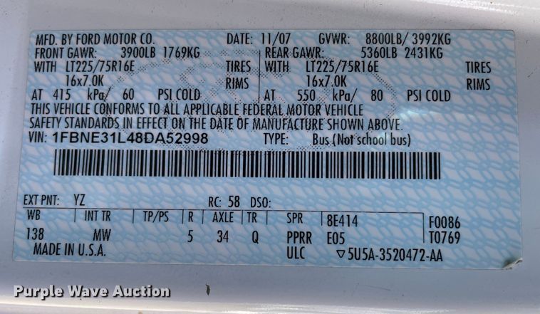 image for item DN5108 2008 Ford E350 Super Duty XLT  van