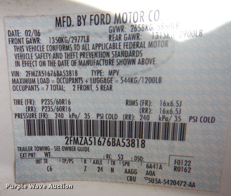image for item DP5527 2006 Ford Freestar SE  van