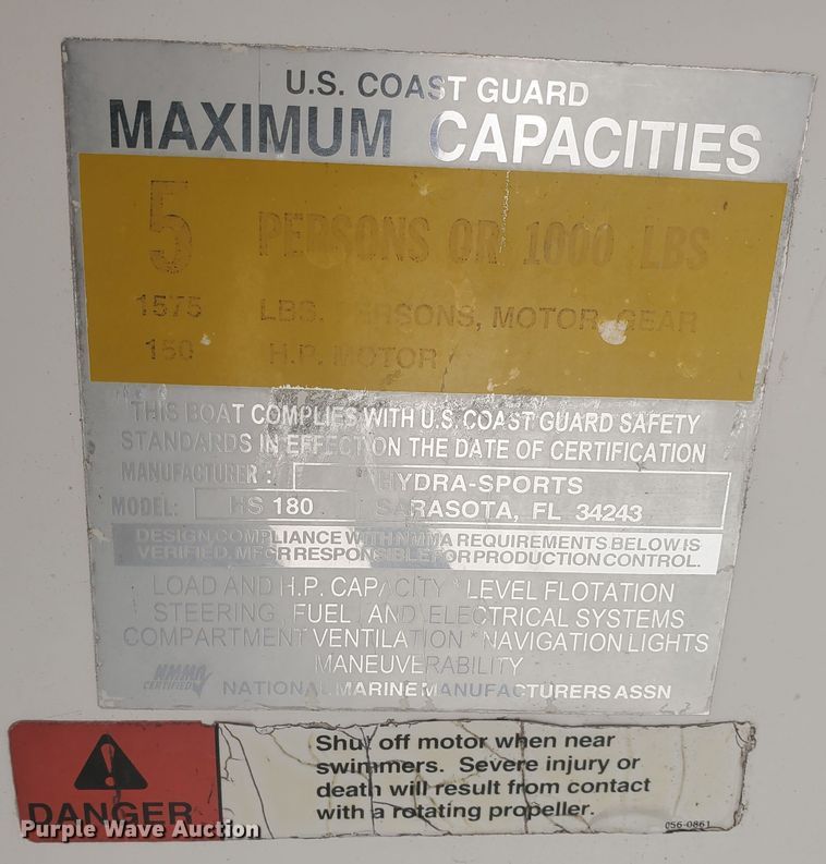 image for item DS6273 2003 Hydra-Sports 180CC  boat