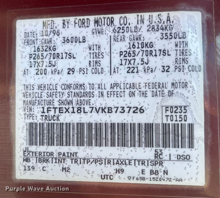 image for item JF9035 1997 Ford F150  SuperCab pickup truck