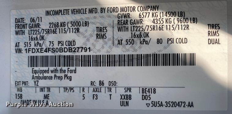 image for item JW9423 2011 Ford E450 Super Duty  delivery van