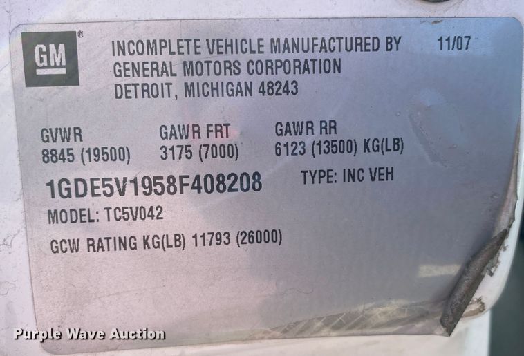 image for item JW9432 2008 GMC C5500  party bus