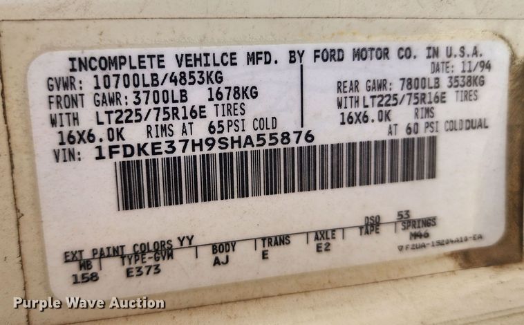 image for item KH9248 1995 Ford E350  box truck