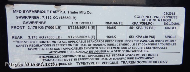 image for item LB9979 2019 PJ L3302  equipment trailer