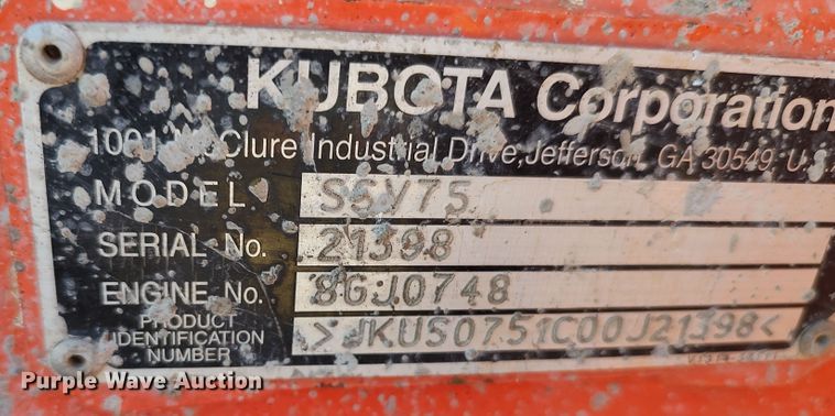 image for item LK9830 2016 Kubota SSV75  skid steer loader