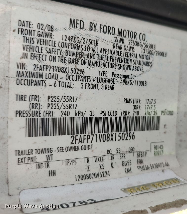 image for item LK9840 2008 Ford Crown Victoria Police Interecptor