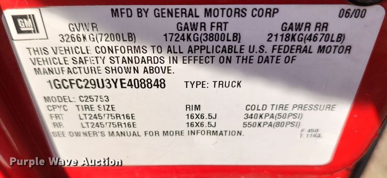 image for item LK9845 2000 Chevrolet Silverado 2500  Ext. Cab pickup truck