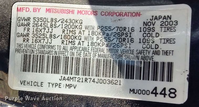 image for item LK9849 2004 Mitsubishi Montero  SUV