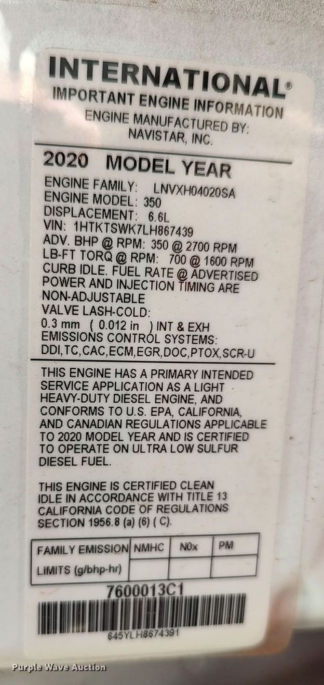 image for item LK9854 2020 International CV515  hook lift truck