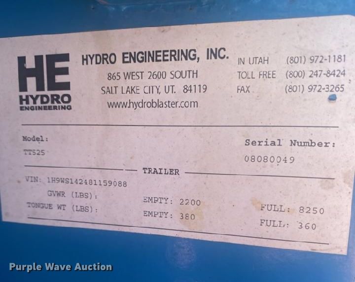 image for item LU9134 Hydro Engineering  pressure washer trailer