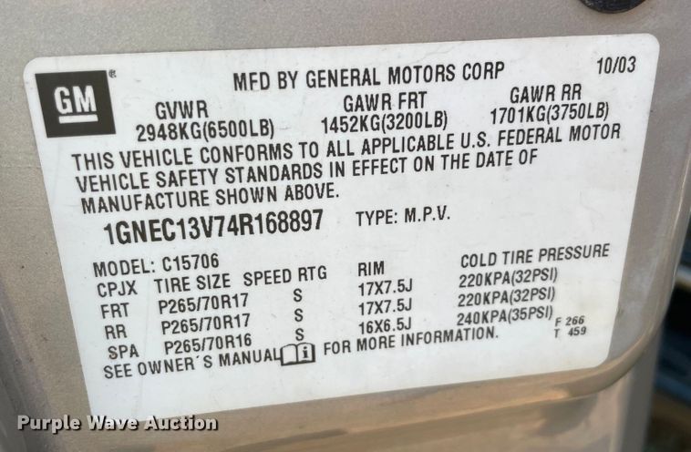 image for item MR9346 2004 Chevrolet Tahoe  SUV
