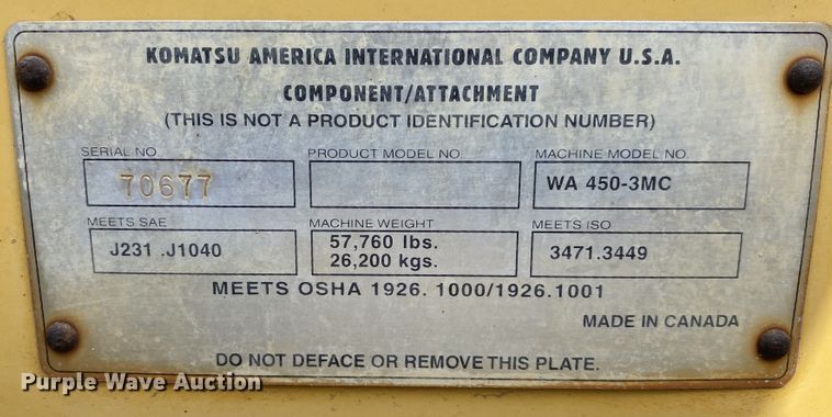 image for item DK6484 2002 Komatsu WA450-5  wheel loader