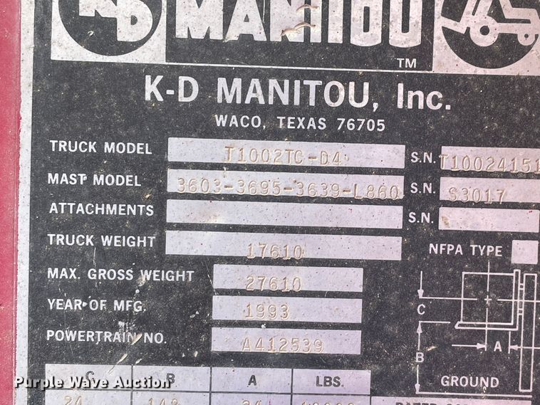 image for item DN5196 1993 Manitou T1002TC-D4  forklift