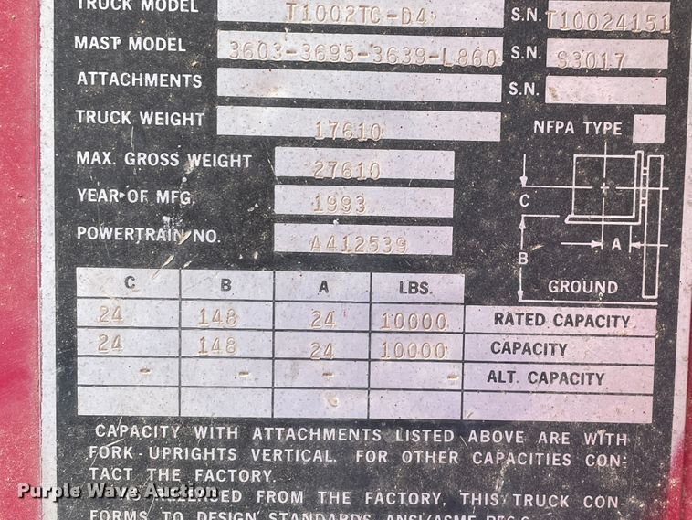 image for item DN5196 1993 Manitou T1002TC-D4  forklift