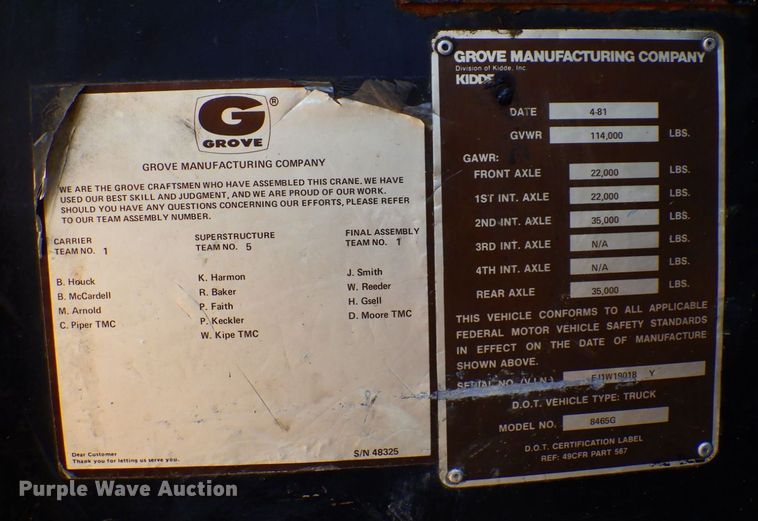 image for item DR0543 1981 Grove 8465G  crane