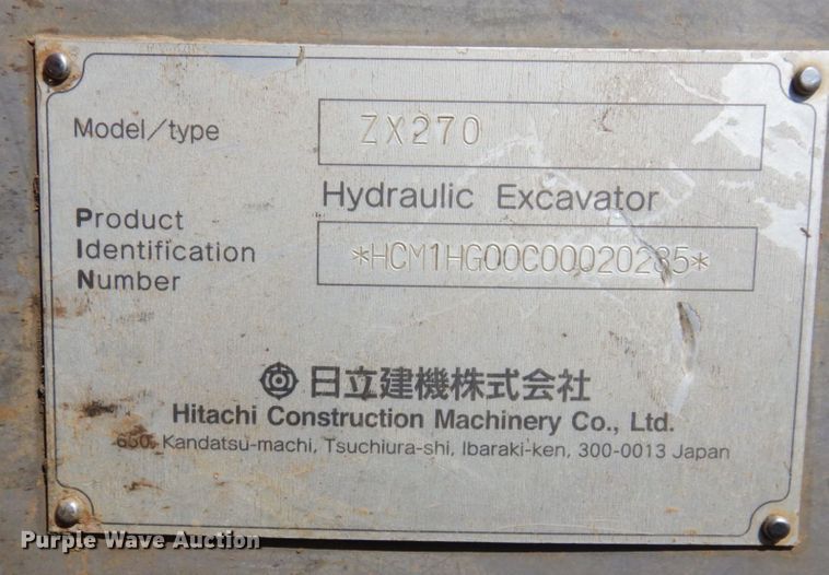 image for item DS1383 2003 Hitachi ZX270  excavator