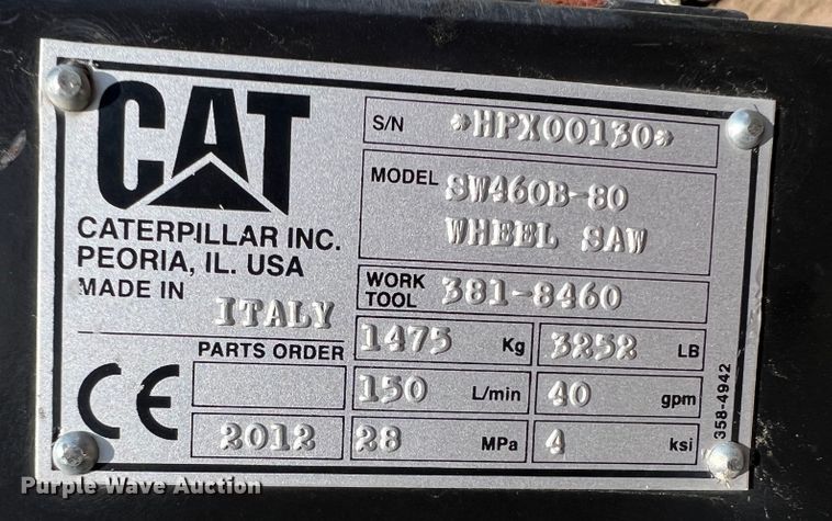 image for item IA9182 2012 Caterpillar SW460B-80  skid steer rock saw