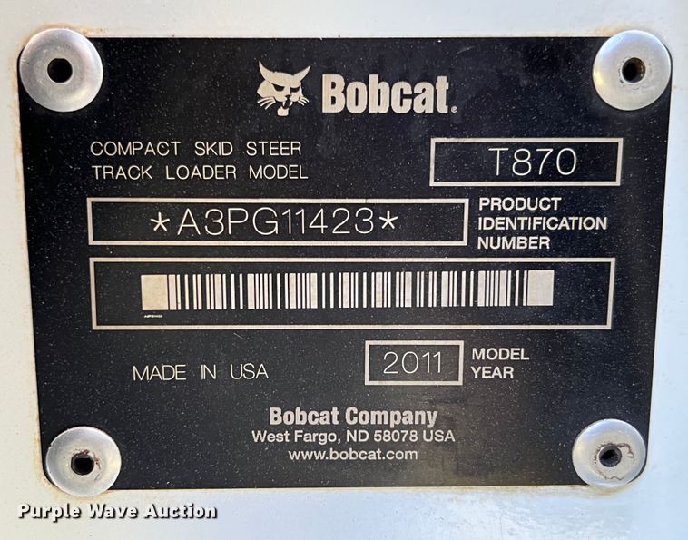 image for item IA9204 2011 Bobcat T870  tracked skid steer loader