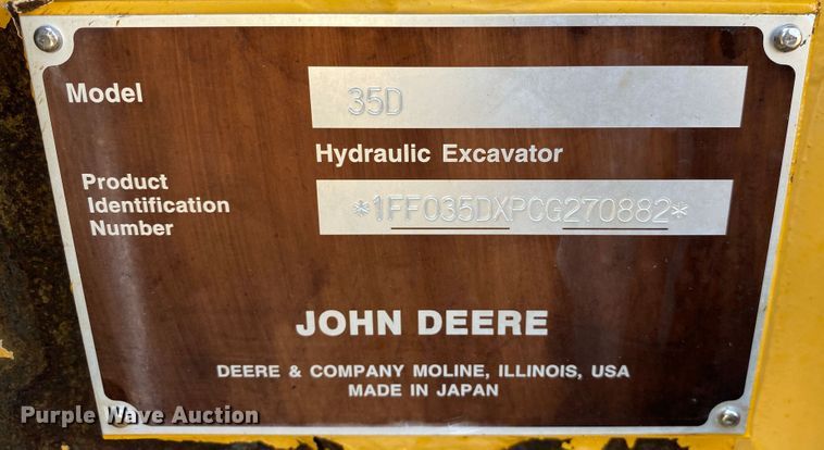 image for item JW9415 2013 John Deere 35D  mini excavator