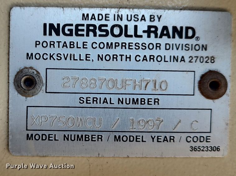 image for item LK9837 1997 Ingersoll Rand XP750WCU  air compressor