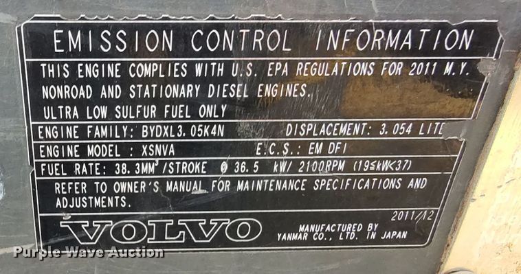 image for item LK9856 2012 Volvo EC55C  mini excavator