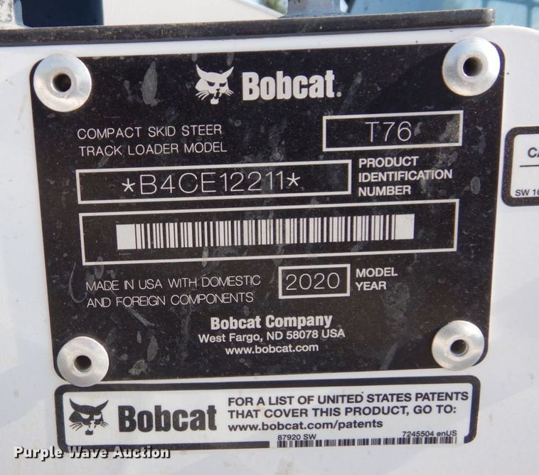 image for item MU9223 2020 Bobcat T76  tracked skid steer loader