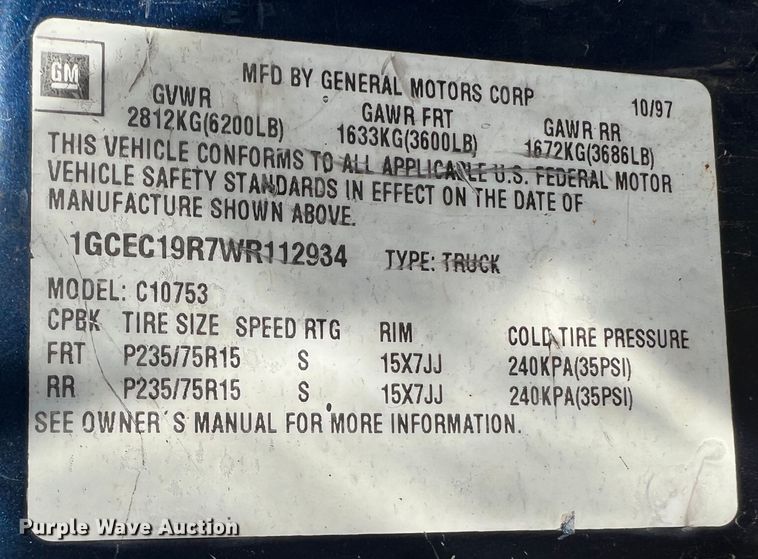 image for item DJ7709 1998 Chevrolet C1500  Ext. Cab pickup truck
