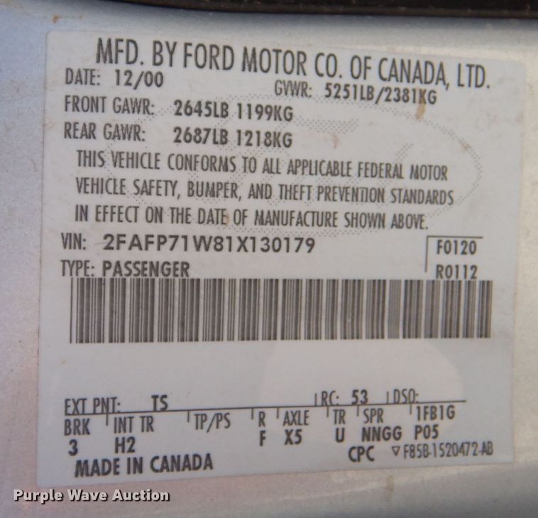 image for item DM2505 2001 Ford Crown Victoria Police Interceptor